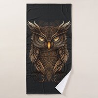 Ornate Tribal Owl Bath Towel