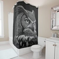 Scratchboard style Horned Owl Shower Curtain