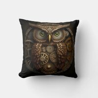 Clockwork Owl Throw Pillow