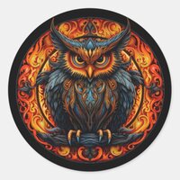 Fiery Mandala Owl #3 Classic Round Sticker