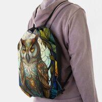 Stained Glass Owl 1 Drawstring Bag