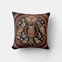 Warli Style Owls Throw Pillow