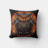 Fiery Mandala Owl #3 Throw Pillow