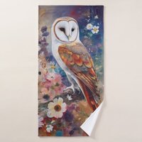 Colourful Barn Owl painting Bath Towel