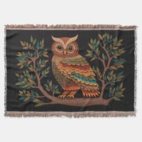Gond style Owl Throw Blanket