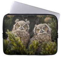 Adorable Great Horned Owl babies Laptop Sleeve