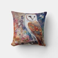 Colourful Barn Owl painting Throw Pillow