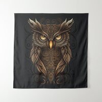 Ornate Tribal Owl Tapestry