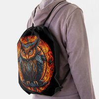 Fiery Mandala Owl #3 Drawstring Bag
