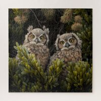 Adorable Great Horned Owl babies Poster Jigsaw Puzzle