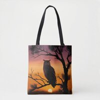 Owl Sunset Silhouette Tote Bag