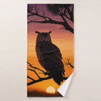 Owl Sunset Silhouette Bath Towel