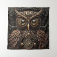Ornate Clockwork Owl Tapestry