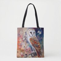 Colourful Barn Owl painting Tote Bag