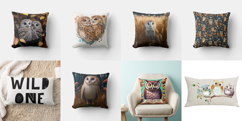 Hengjiang 120g Colored Animals Owl Cotton Pillow Cases Square Double Side Cushion Cover Throw Home Sofa Pillow Case Linen Cotton Decorative Pillow #01 